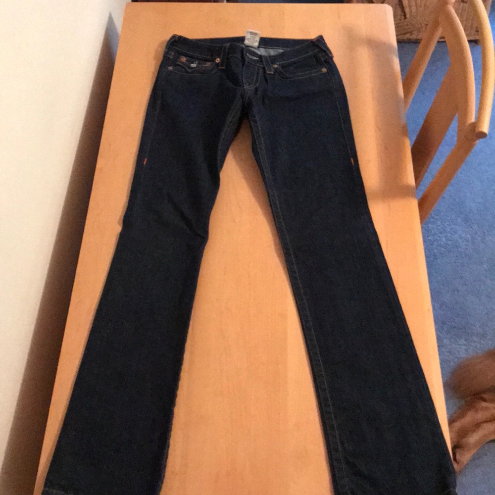 Maybe worn two times. Dark wash, straight leg